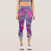 赤サイケデリックカラフルと紫の花 カプリレギンス (正面)