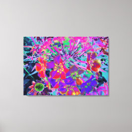 赤サイケデリックカラフルと紫の花 キャンバスプリント