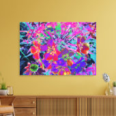 赤サイケデリックカラフルと紫の花 キャンバスプリント (インサイチュ (リビング))
