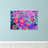 赤サイケデリックカラフルと紫の花 キャンバスプリント (インサイチュ (ウッドフロア))