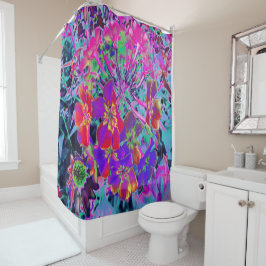 赤サイケデリックカラフルと紫の花 シャワーカーテン