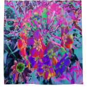 赤サイケデリックカラフルと紫の花 シャワーカーテン (正面)