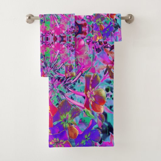 赤サイケデリックカラフルと紫の花 バスタオルセット (インサイチュ)