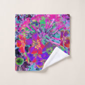 赤サイケデリックカラフルと紫の花 バスタオルセット (ウォッシュタオル)