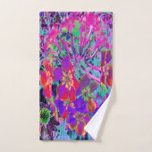 赤サイケデリックカラフルと紫の花 バスタオルセット (ハンドタオル)
