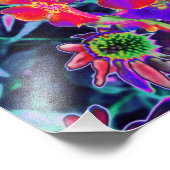 赤サイケデリックカラフルと紫の花 フォトプリント (角)