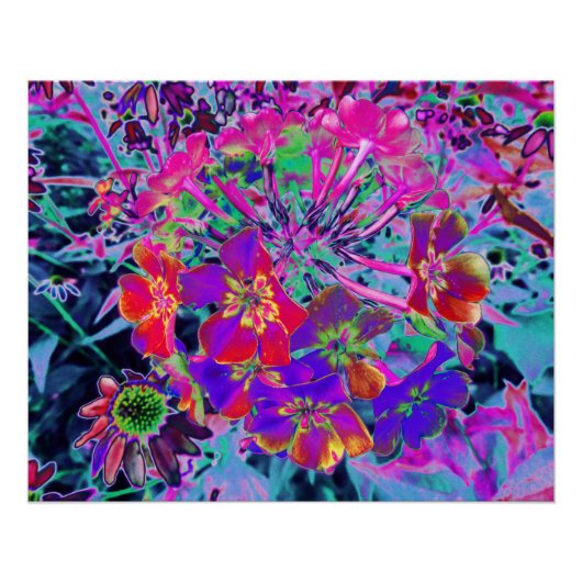 赤サイケデリックカラフルと紫の花 ポスター (正面)