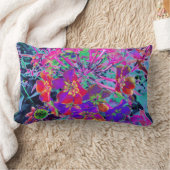 赤サイケデリックカラフルと紫の花 ランバークッション (ブランケット)
