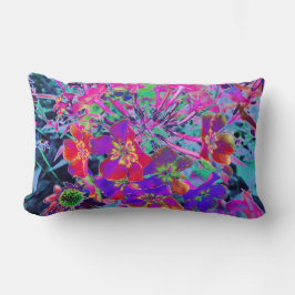 赤サイケデリックカラフルと紫の花 ランバークッション