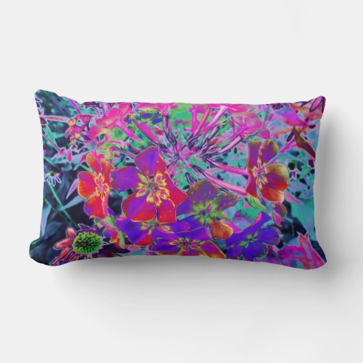赤サイケデリックカラフルと紫の花 ランバークッション (正面)