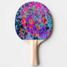 赤サイケデリックカラフルと紫の花 卓球ラケット
