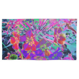 赤サイケデリックカラフルと紫の花 枕カバー