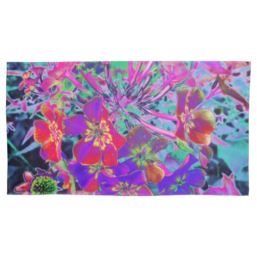 赤サイケデリックカラフルと紫の花 枕カバー (正面左)