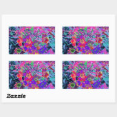 赤サイケデリックカラフルと紫の花 長方形シール (シート)