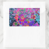 赤サイケデリックカラフルと紫の花 長方形シール (バッグ)