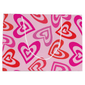 赤サイケデリックピンクハートバレンタインデー ラージペーパーバッグ (裏面)