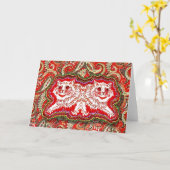 赤サイケデリック猫(Louis Wain) カード (黄色い花)