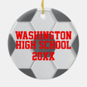 赤サッカーボールクリスマス セラミックオーナメント (裏面)