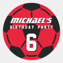 赤サッカーボールスポーツ誕生日パーティシール ラウンドシール