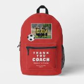 赤サッカー感謝コーチのチームフォト プリントバックパック (正面)