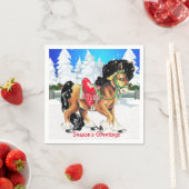 赤サドルの冬の情景ナプキン付き馬 スタンダードカクテルナプキン (インサイチュ)