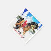 赤サドルの冬の情景ナプキン付き馬 スタンダードカクテルナプキン (角)