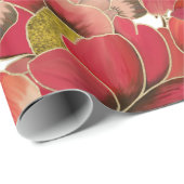 赤サンゴエレガント緑色金ゴールド水色フローラ ラッピングペーパー (ロールコーナー)