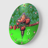 赤サンゴバラブルーエメラルドグリーンダマスクモノグラム ラージ壁時計 (傾斜)