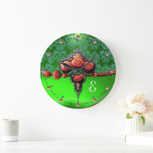 赤サンゴバラブルーエメラルドグリーンダマスクモノグラム ラージ壁時計 (ホーム)