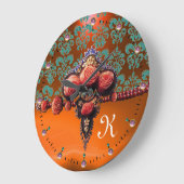 赤サンゴバラブルーオレンジダマスモノグラム ラージ壁時計 (傾斜)