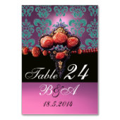 赤サンゴバラブルーピンク薄紫ダマスクモノグラム テーブルナンバー (正面)