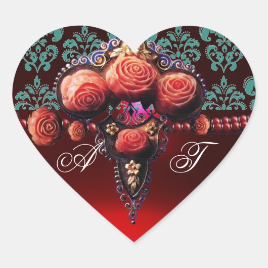 赤サンゴバラ、ルビーダマスクハートモノグラム ハートシール (正面)