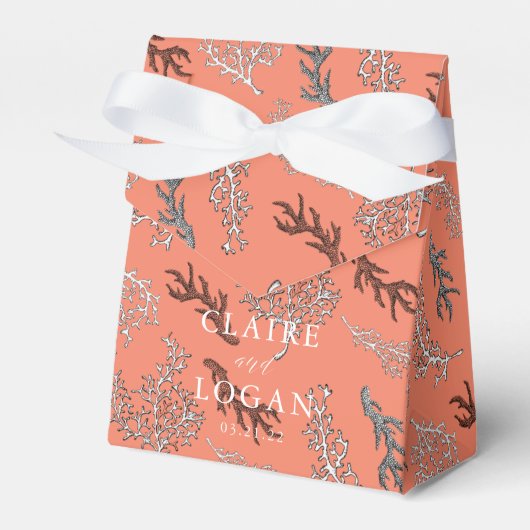 赤サンゴ模様航海の結婚式の引き出物箱 フェイバーボックス (正面サイド)