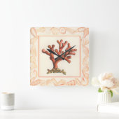 赤サンゴ貝縁ど殻 スクエア壁時計 (ホーム)