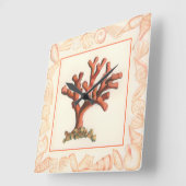 赤サンゴ貝縁ど殻 スクエア壁時計 (傾斜)