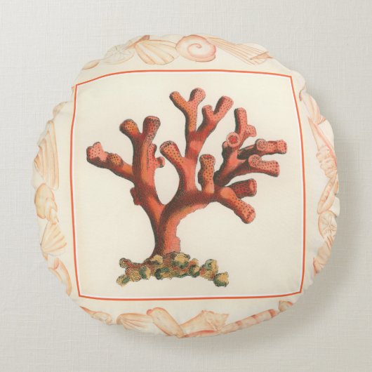 赤サンゴ貝縁ど殻 ラウンドクッション (正面)