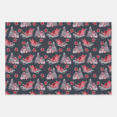 赤サンタそりと赤、灰色、黒の木 ラッピングペーパーシート (正面3)