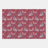 赤サンタそりと赤、灰色、黒の木 ラッピングペーパーシート (正面)