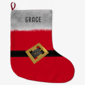 赤サンタスーツベルトモノグラムのキッズ ラージクリスマスストッキング (正面)