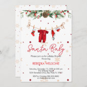 赤サンタベビークリスマスベビーシャワー 招待状 (正面/裏面)