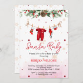 赤サンタベビークリスマスベビーシャワー 招待状 (正面/裏面)