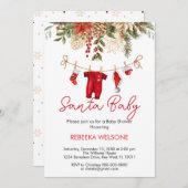 赤サンタベビークリスマスベビーシャワー 招待状 (正面/裏面)