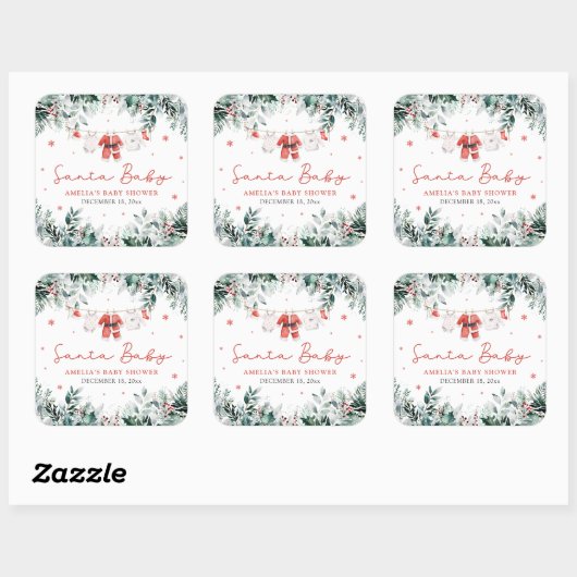 赤サンタベビークリスマスベビー衣服赤ちゃんシャワー スクエアシール (シート)