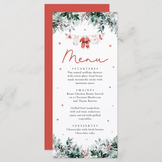 赤サンタベビークリスマスベビー衣服赤ちゃんシャワー メニュー (正面/裏面)