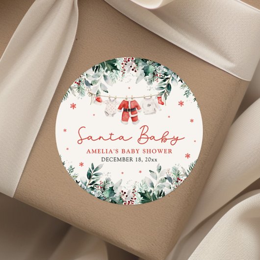 赤サンタベビークリスマスベビー衣服赤ちゃんシャワー ラウンドシール