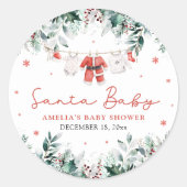 赤サンタベビークリスマスベビー衣服赤ちゃんシャワー ラウンドシール (正面)