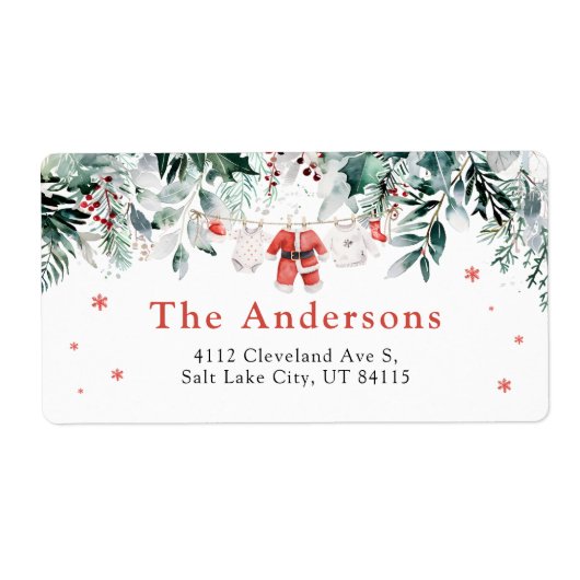 赤サンタベビークリスマスベビー衣服赤ちゃんシャワー ラベル (正面)