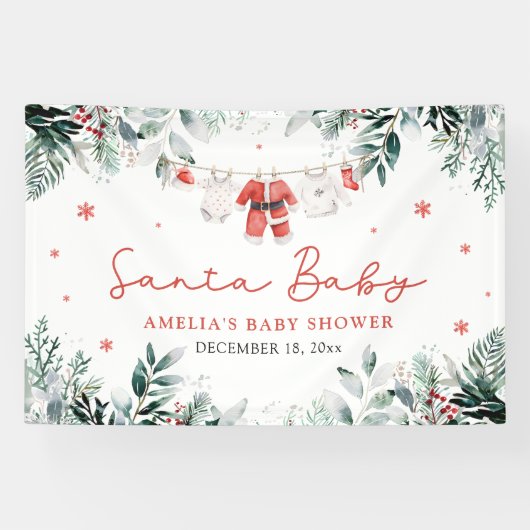 赤サンタベビークリスマスベビー衣服赤ちゃんシャワー 横断幕 (横)
