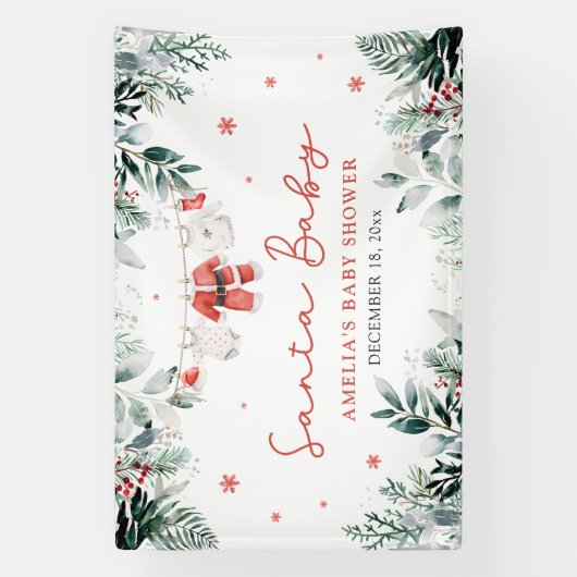 赤サンタベビークリスマスベビー衣服赤ちゃんシャワー 横断幕 (縦)