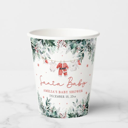 赤サンタベビークリスマスベビー衣服赤ちゃんシャワー 紙コップ (正面)